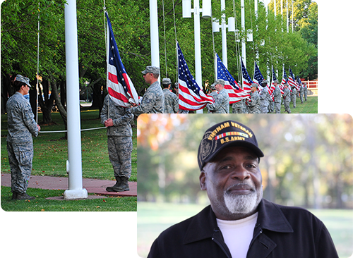 Collage of U.S. Army Vietnam Veteran and U.S. Air Force raising American Flags